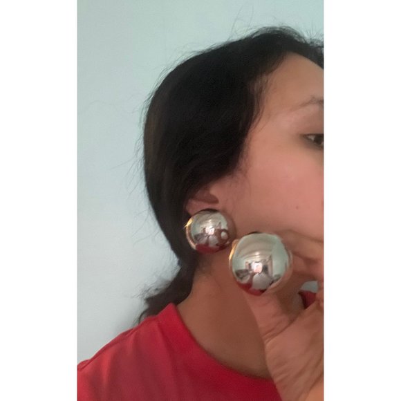 Big Silver stud earrings dome statement bold  studs large  round chunky mirror - Picture 5 of 8